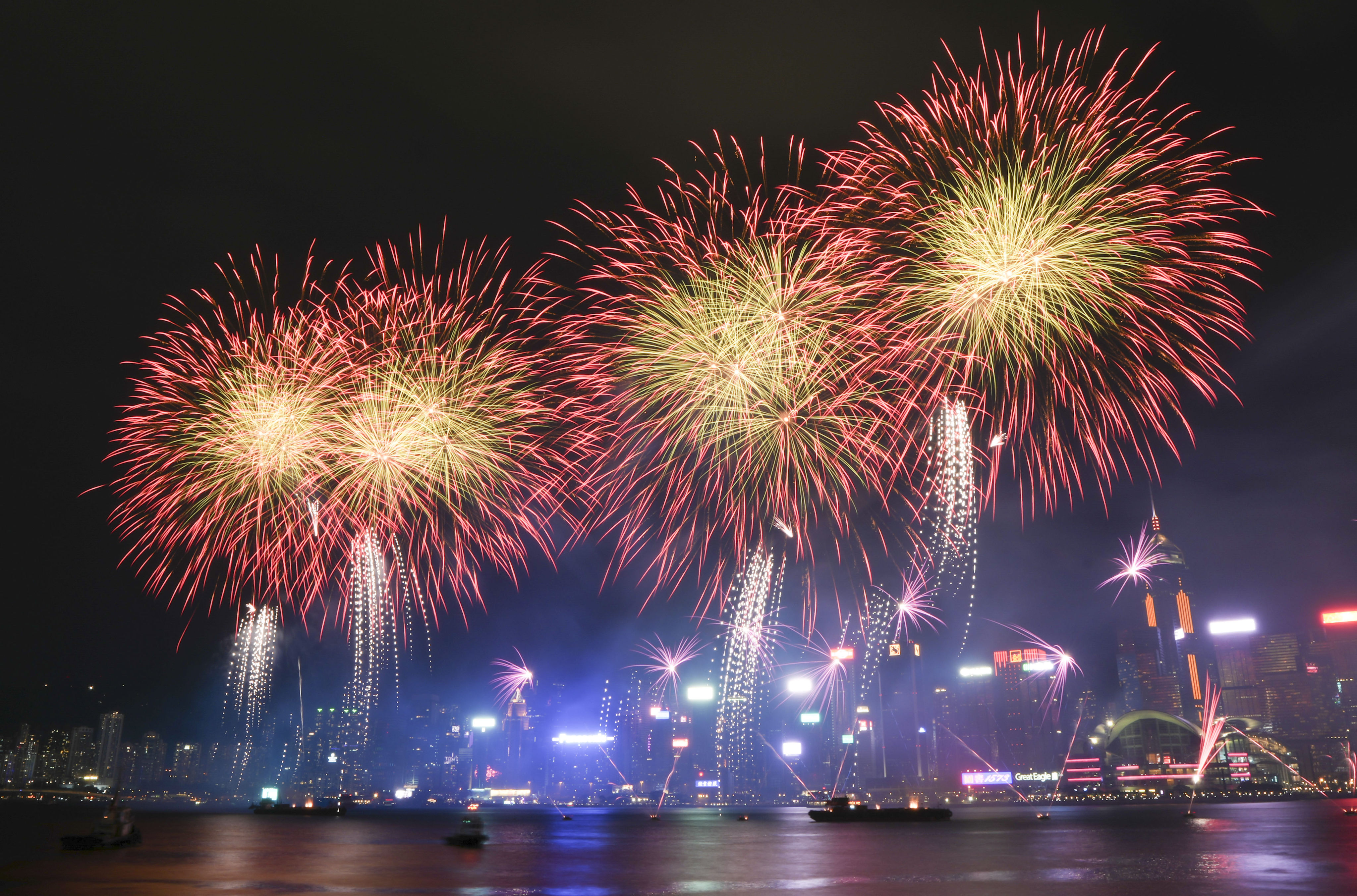 The National Day fireworks show over Victoria Harbour on Tuesday. Photo: Eugene Lee