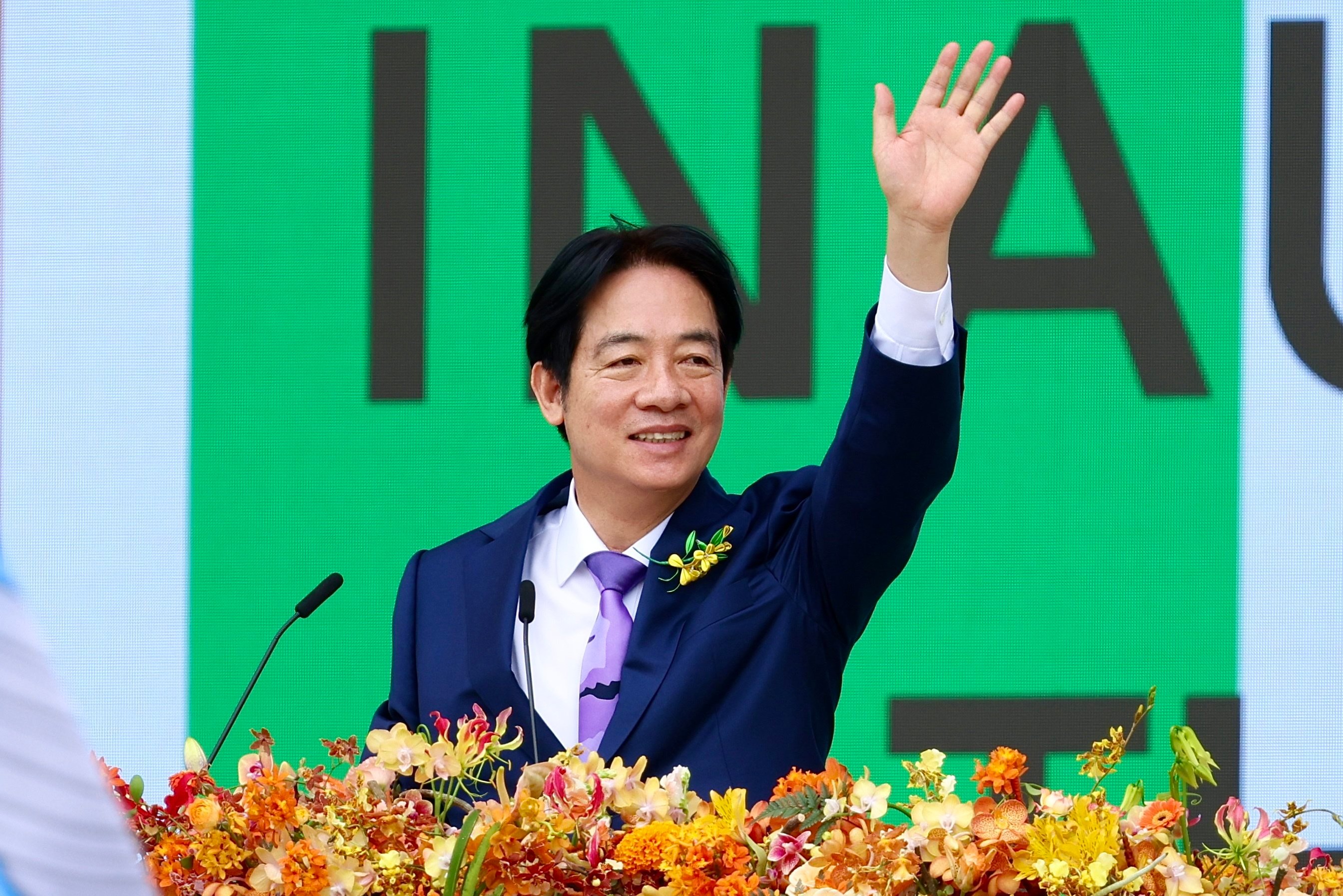 Taiwanese leader William Lai Ching-te waves during his inauguration ceremony in Taipei on May 20. Photo: EPA-EFE