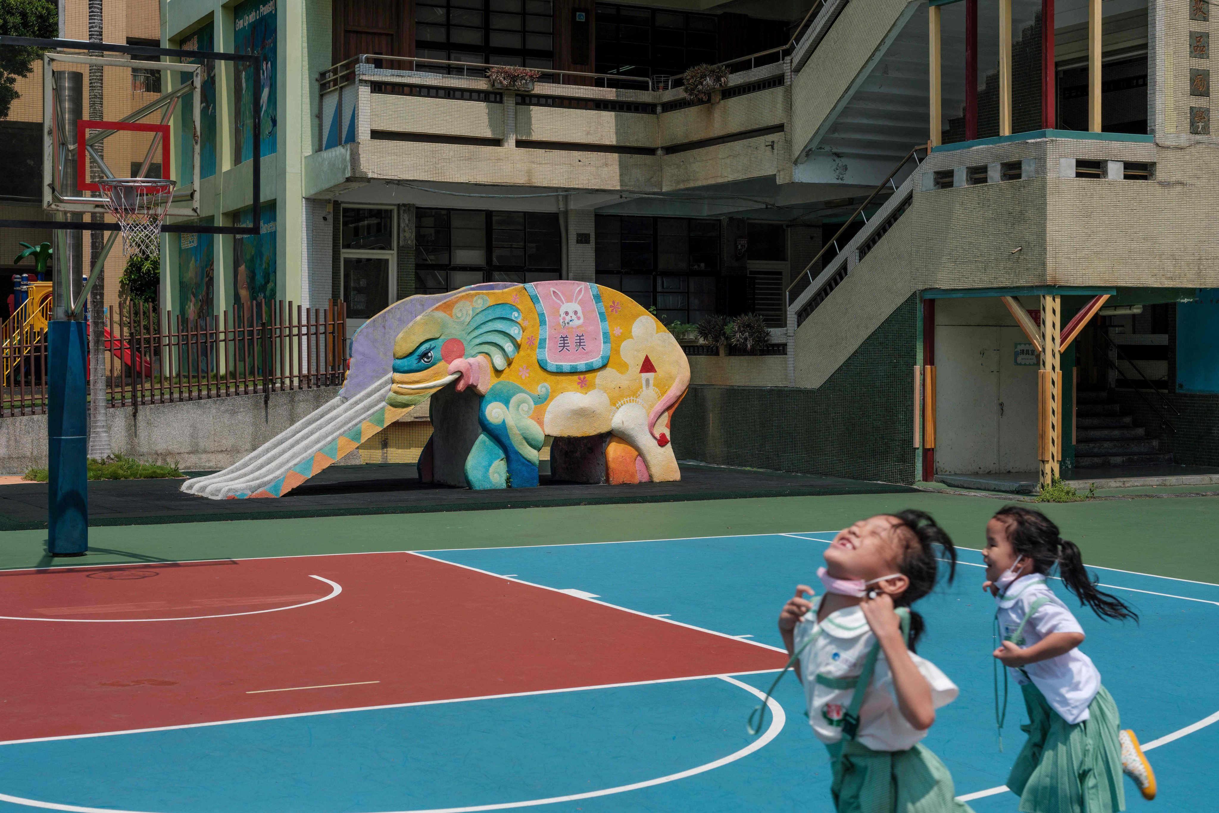 An elephant slide at a school in New Taipei City. “Grandpa Elephant” is “a friend who grew up with us” says a woman who began a Facebook group documenting the disappearing slides. Photo: AFP