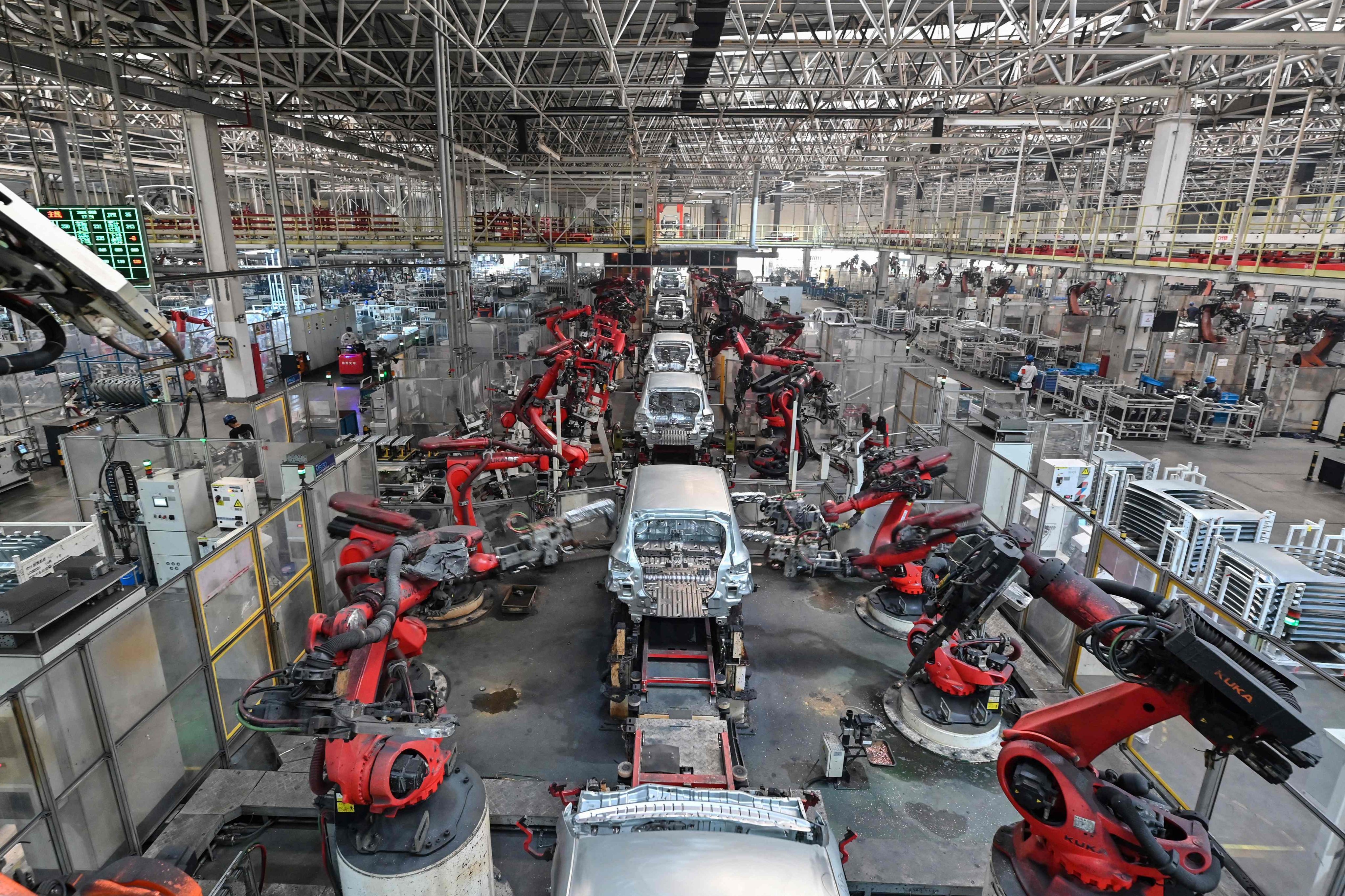 A general view shows an electric vehicle production line at the Leapmotor factory in Jinhua, China. Photo: AFP