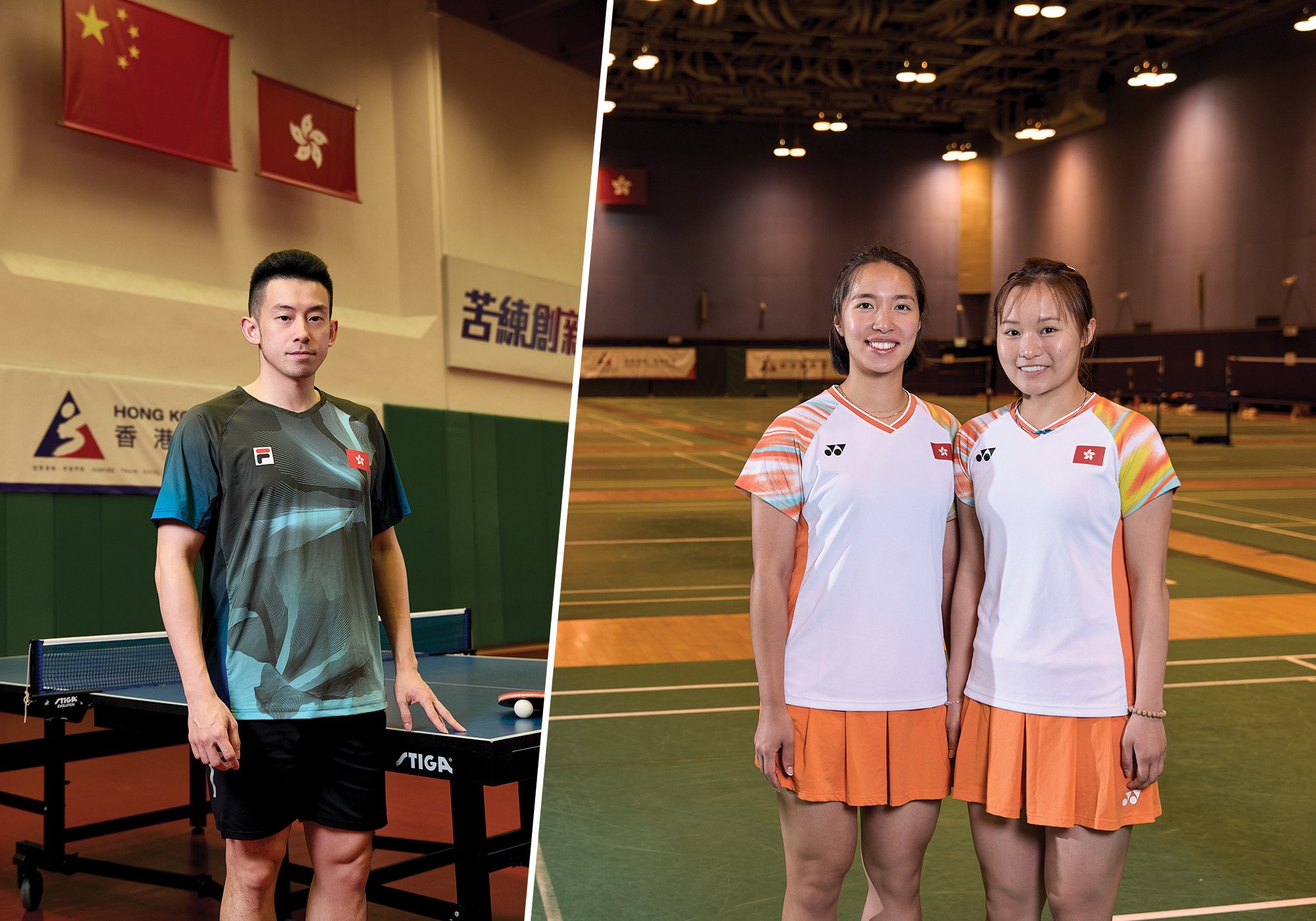 Wong Chun-ting (far left), Hong Kong’s top table tennis player, and badminton players Yeung Nga-ting (left) and Yeung Pui-lam, who play doubles together, all represented the Hong Kong, China team at the Paris Olympics.